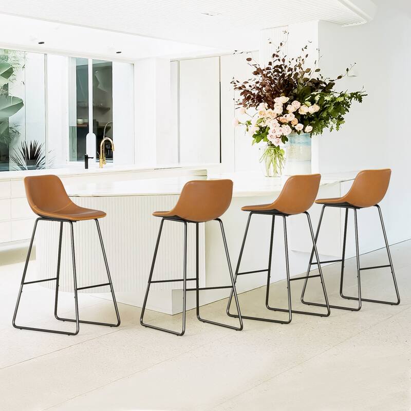 LUE BONA Modern Faux Leather Metal Frame Counter Height Bar Stools (Set of 4)