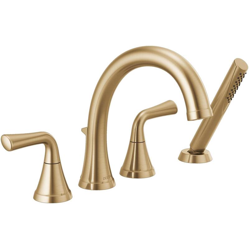 Delta Kayra Deck Mounted Roman Tub Filler with Built-In Diverter - - Champagne Bronze - Champagne Bronze