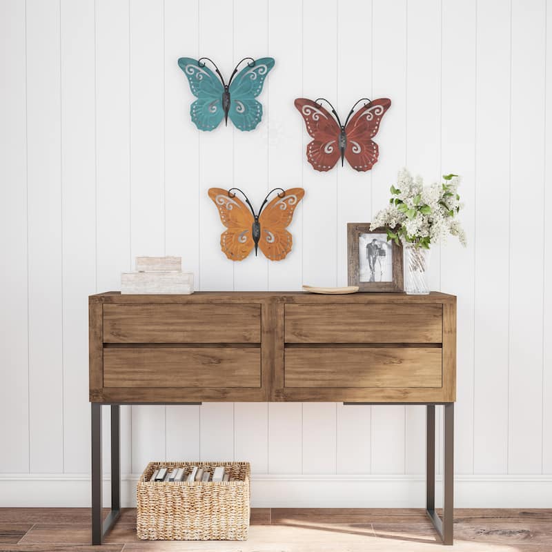 Lavish Home 3-Piece Butterfly Metal Wall Art Set