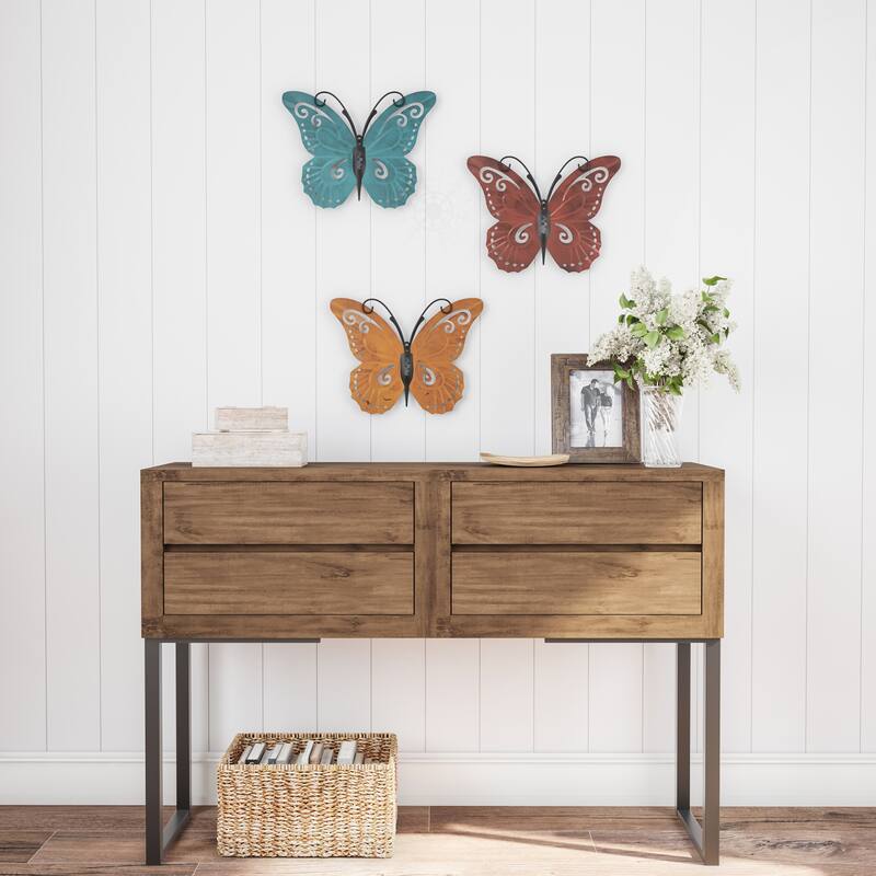 Lavish Home 3-Piece Butterfly Metal Wall Art Set