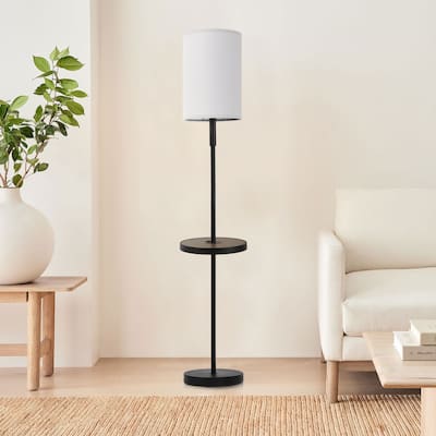 Metal Wood Floor Lamp with USB Port