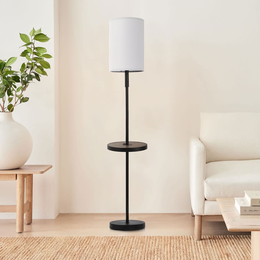 Metal Wood Floor Lamp with USB Port