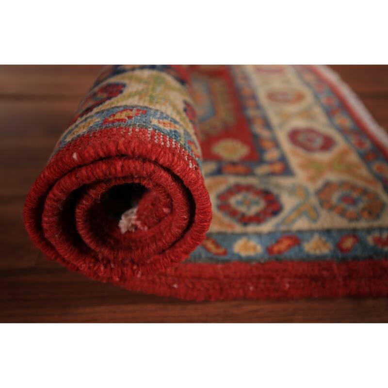 Geometric Red Kazak Oriental Foyer Rug Handmade Wool Carpet - 2'0" x 3'0"