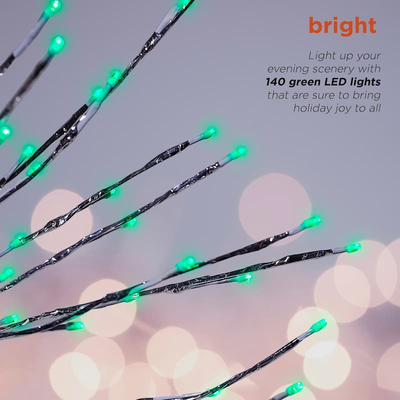 Alpine Corporation 39"H Indoor/Outdoor Metallic Foil Tree Stake Holiday Decoration with Green LED Lights