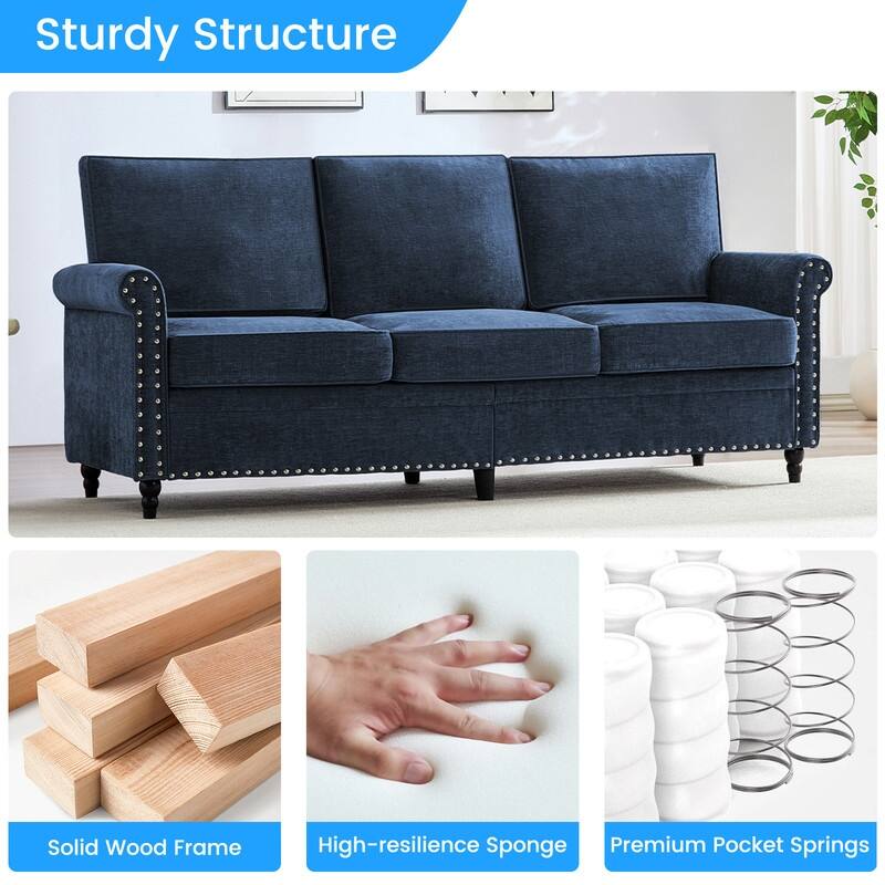 Mixoy Chenille Living Room Sofa,Modern 3-Seater Sofa Couch,Unique Riveted Look