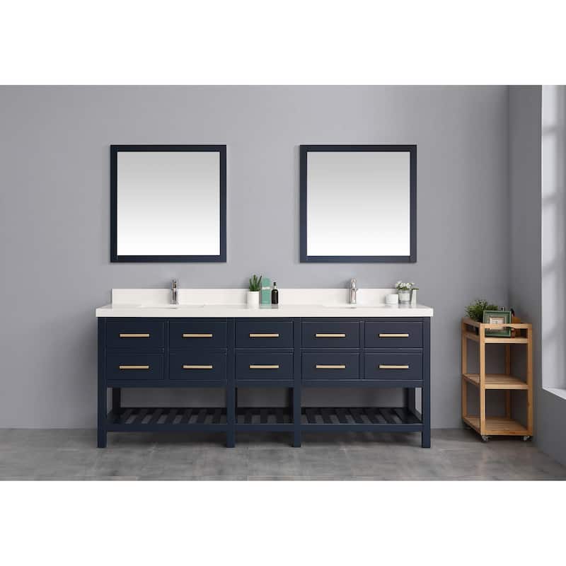 Willow Collections 84 x 22 Santa Fe Double Bowl Sink Bathroom Vanity with 2 in Quartz