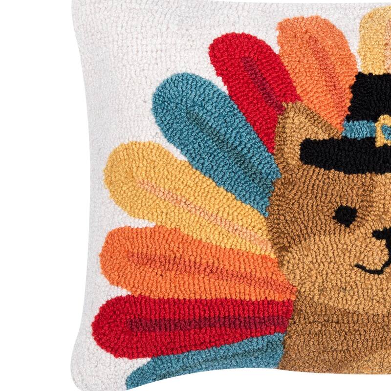 Turkey Cat Hooked Pillow