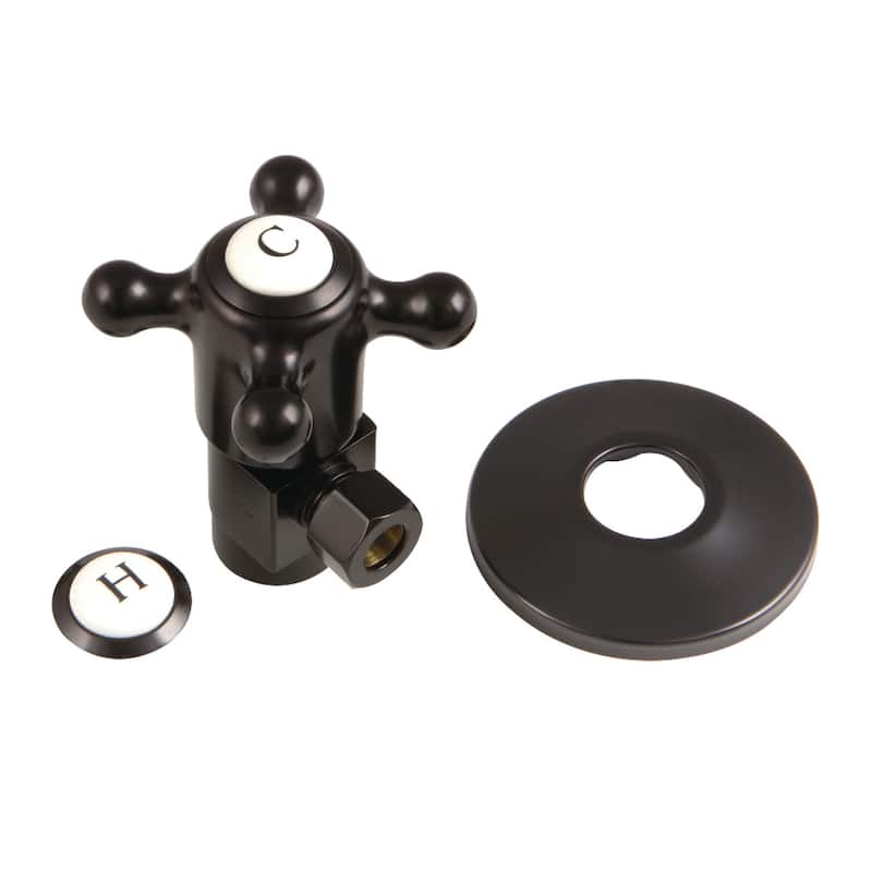Kingston Brass 1/2"IPS x 3/8"O.D. Anti-Seize Deluxe Quarter-Turn Ceramic Hardisc Cartridge Angle Stop with Flange - Oil Rubbed Bronze