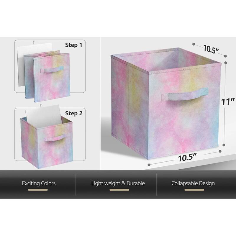 Tie Dye Fabric Storage Cubes,6 Foldable Collapsible Organizer Bins