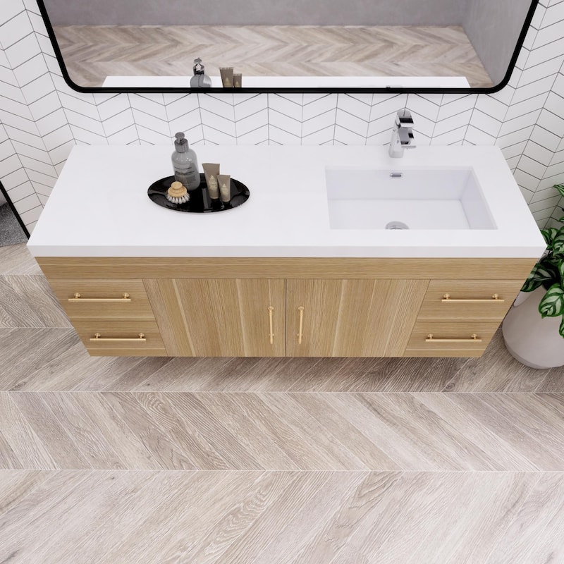 Eliza 60'' Wall Mounted Vanity with Single Sink on the Right