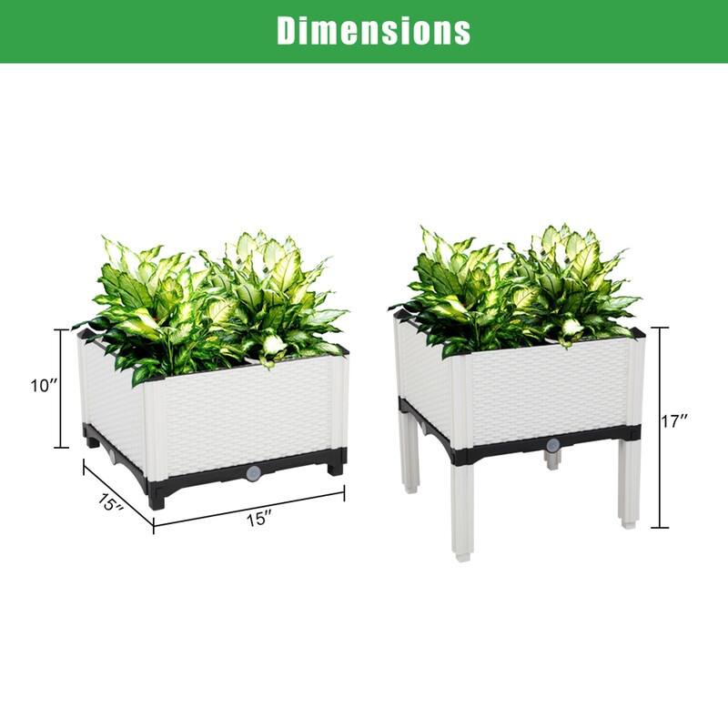 Set of 2 White Indoor & Outdoor Plastic Raised Garden Planters Box - N/A