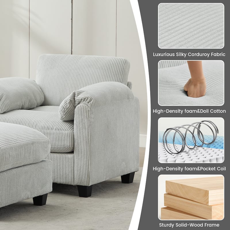 Corduroy Single Sofa Chiar with A Removable Ottoman