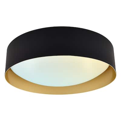 LUXRITE 17-Inch LED Flush Mount Light, 5CCT, 2420 Lumens, 34W, CRI 90, Dimmable, Interchangeable Canopy Black & Gold