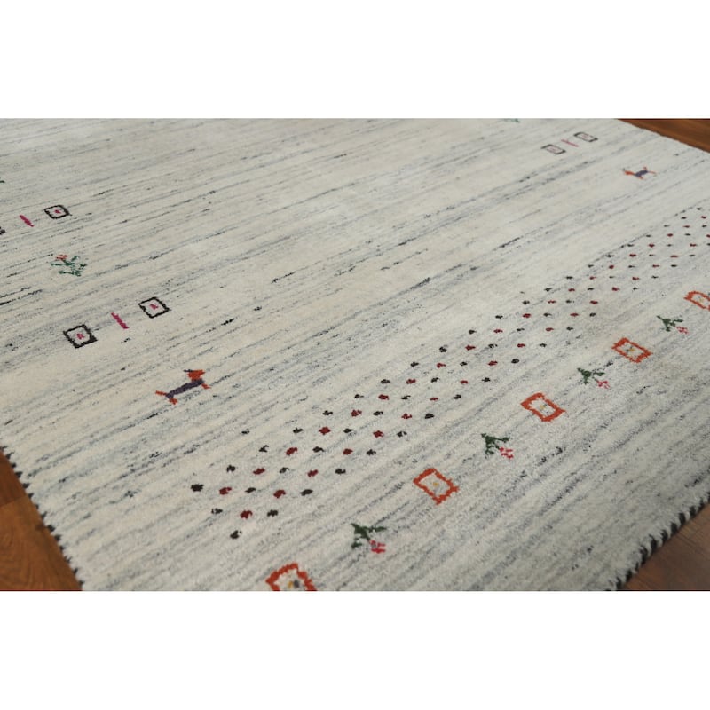 Tribal Gabbeh Indian Rug Handmade Beige Wool Carpet - 4'0" x 5'9" - Ivory/Beige - 4'0" x 5'9"