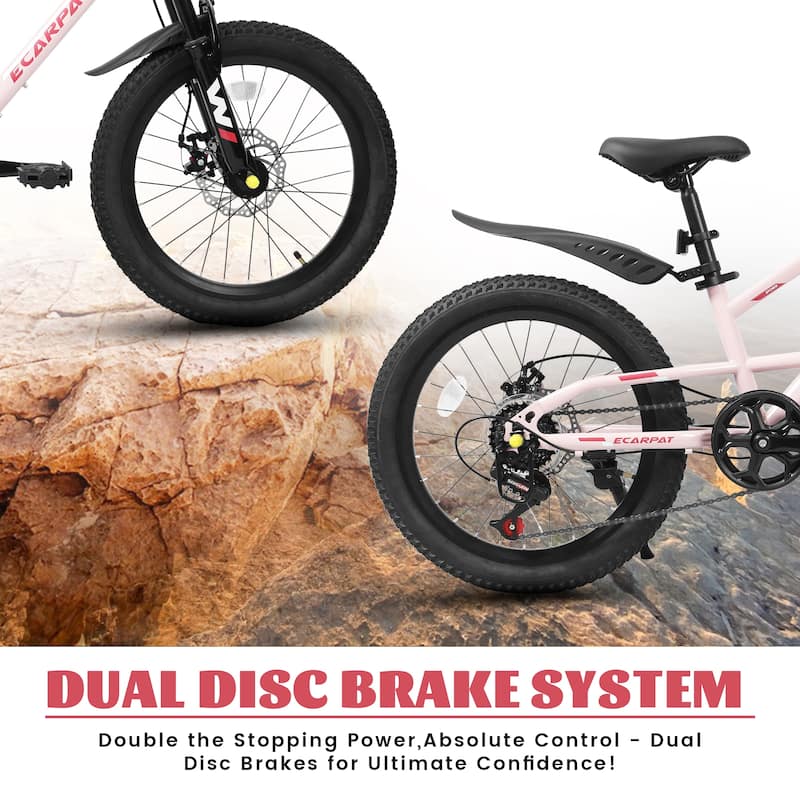 20 Inch Kids Mountain Bike with Front Suspension, 7-Speed, Steel Frame, Boys & Girls Ages 6-12