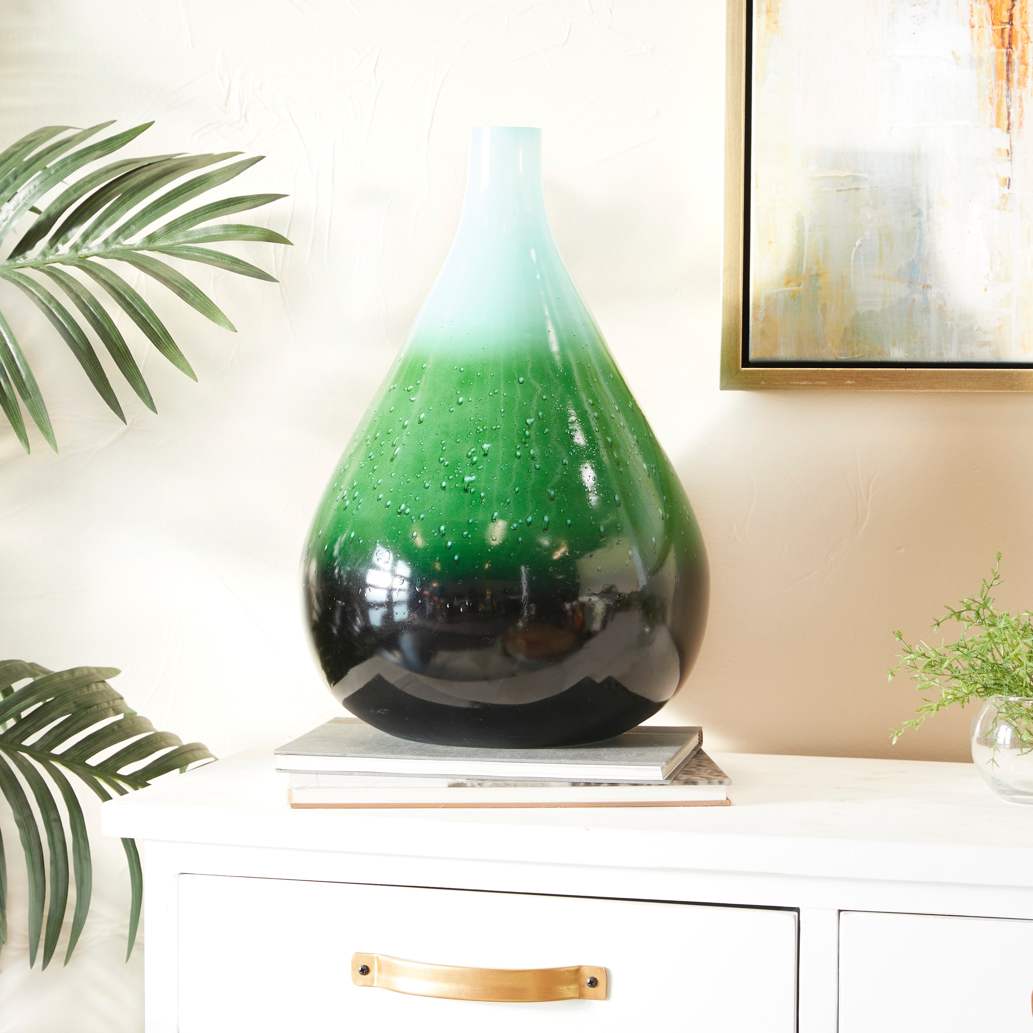 Green Glass Ombre Decorative Vase