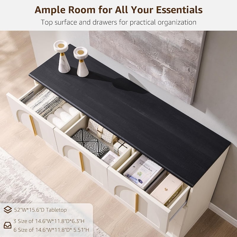 Modern Arched 9 Drawers Dresser, Wood Chest of Drawers for Living Room