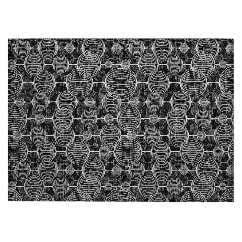 Machine Washable Indoor/ Outdoor Chantille Modern Decor Rug - Black - 1'8" x 2'6"
