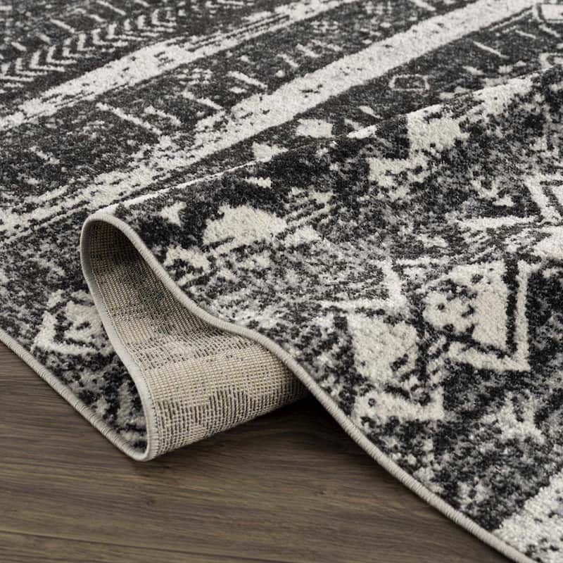 Hauteloom Lyssons Hallway, Kitchen Machine Washable Runner Rug - Black, Gray, Light Gray - 2'7" x 7'3"