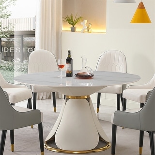 53 Inch Sintered Stone Round Dining Table with Stainless Steel Base ...