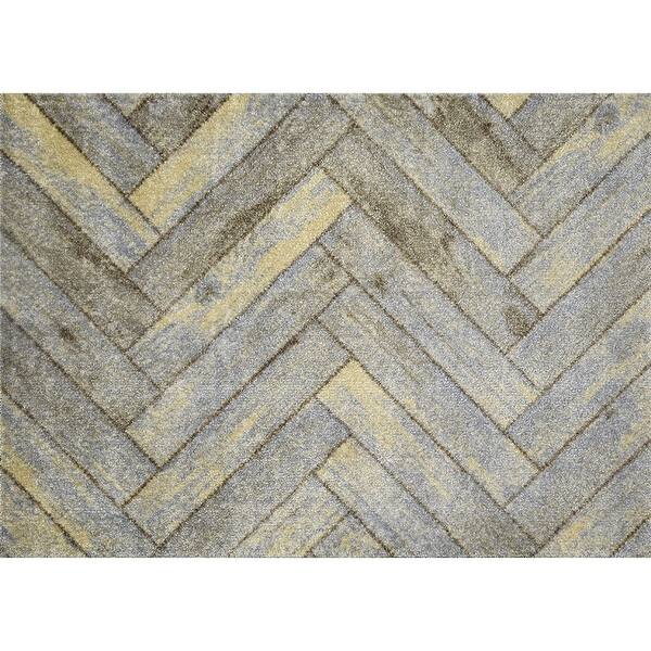 HomeRoots 2' x 4' Rustic Gray Herringbone Washable Floor Mat Bed Bath