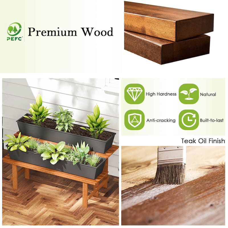 Costway 2 Tier Wood Plant Stand with Teak Oil Finish Indoor & Outdoor - See Details