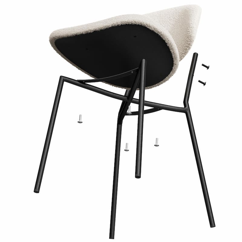 Set of 4 Mid-Century Modern Upholstered Boucle Dining Chairs with Curved Backrest - Ivory White