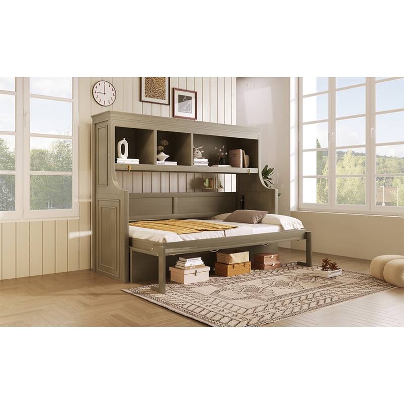 Roomfitters Twin Murphy Bed with Fold-Down Desk and Storage Shelves
