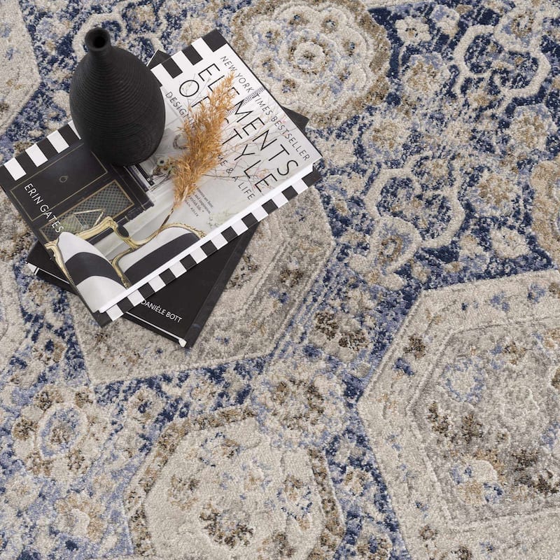Hauteloom Bluffs Living Room, Bedroom Area Rug - Beige, Denim, Gray - 2' x 2'11"