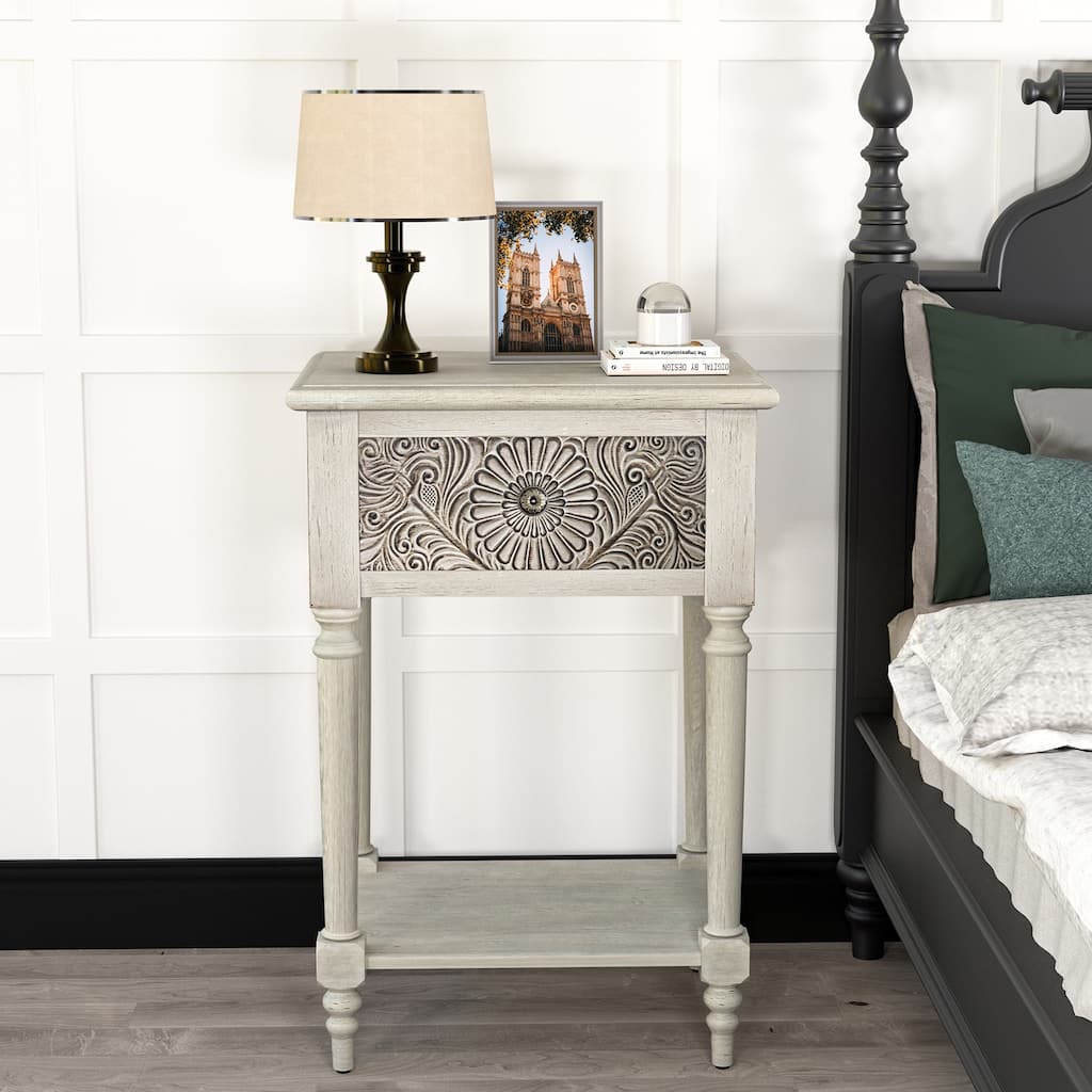 SUNBURY Vintage Solid Wood Nightstand with Drawer