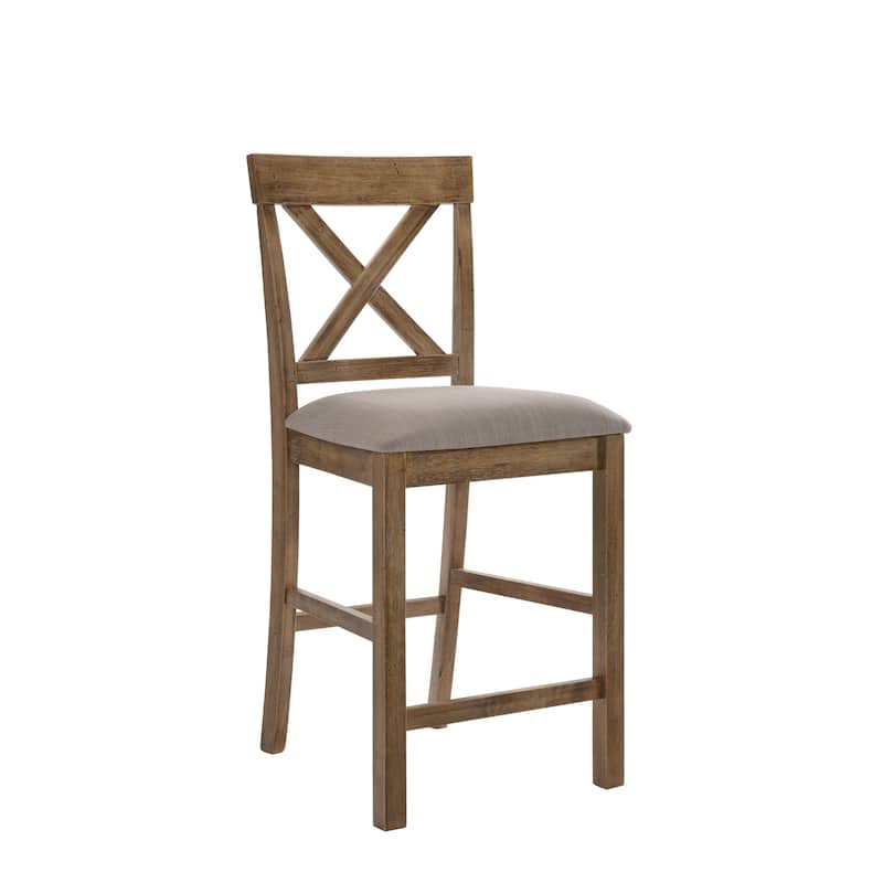 Fabric Upholstered Wooden Counter Height Chair,Set of 2,Brown and Gray