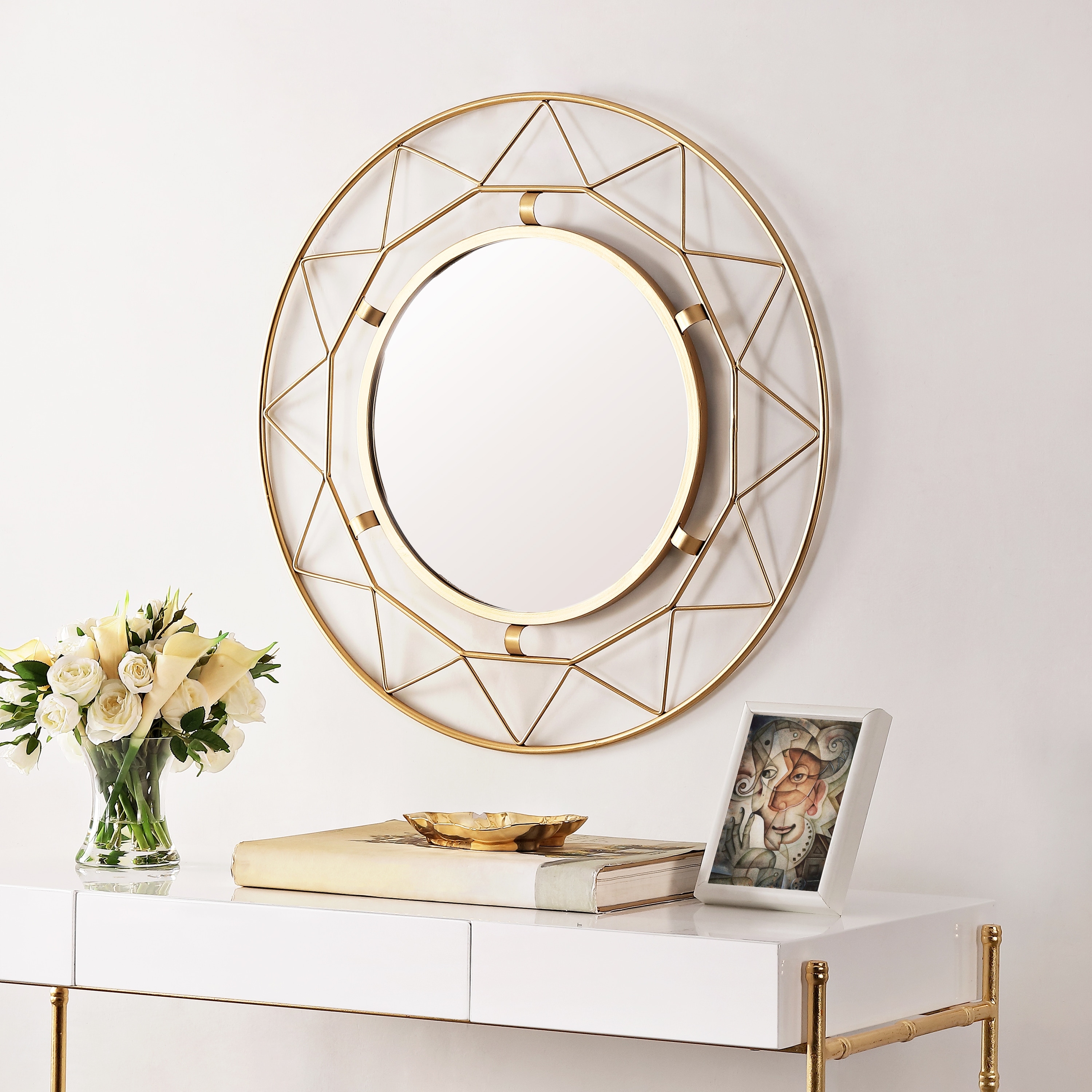 SAFAVIEH Elizabet 33-inch Gold Round Wall Accent Mirror - 30" x 1.3" x 30" - 30Wx1Dx30H