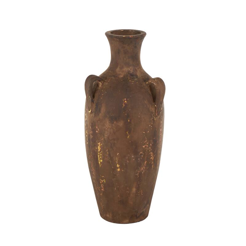 Ceramic Antique Style Distressed Vase with Handles - Dark Brown - Roche River Decor - 11"W x 10"L x 24"H