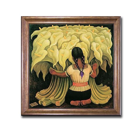 Girl with Lilies by Diego Rivera Bronze Framed Canvas Art (18 in x 18 in)