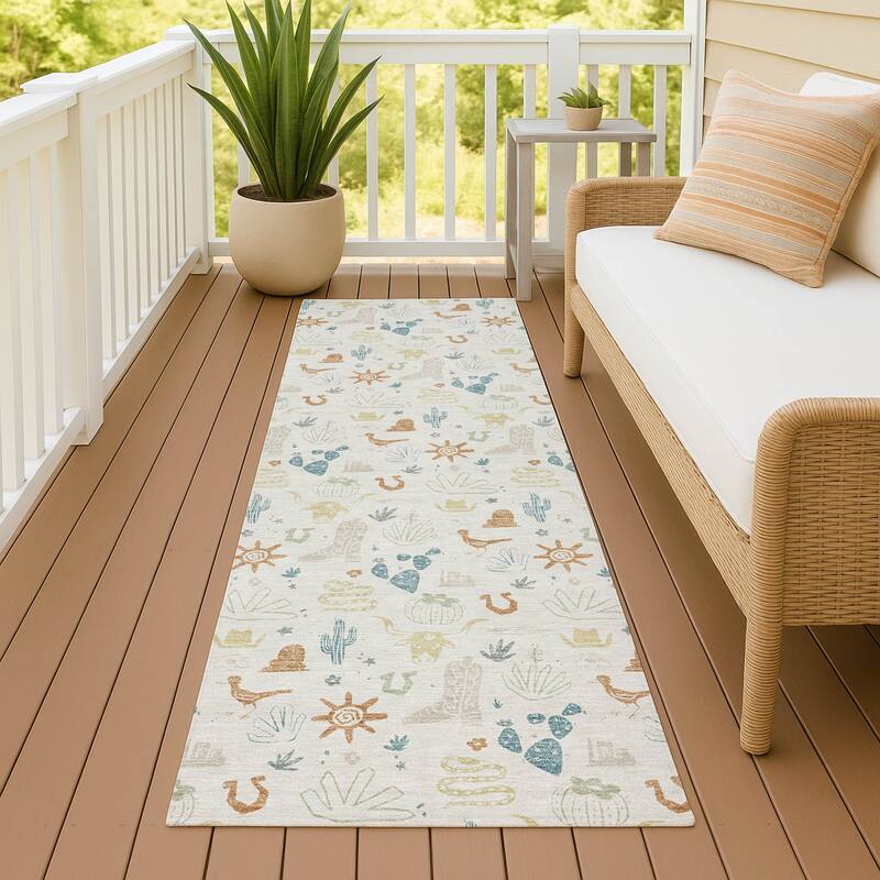 Machine Washable Indoor/ Outdoor Cowboy Ranch Chantille Rug - Ivory - 2'3" x 7'6"