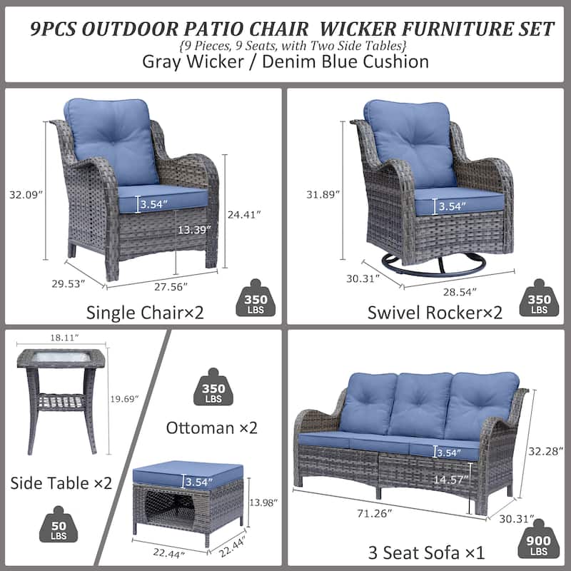 Outdoor Patio Wicker Furniture Swivel Rocker Chairs Set with Cushions