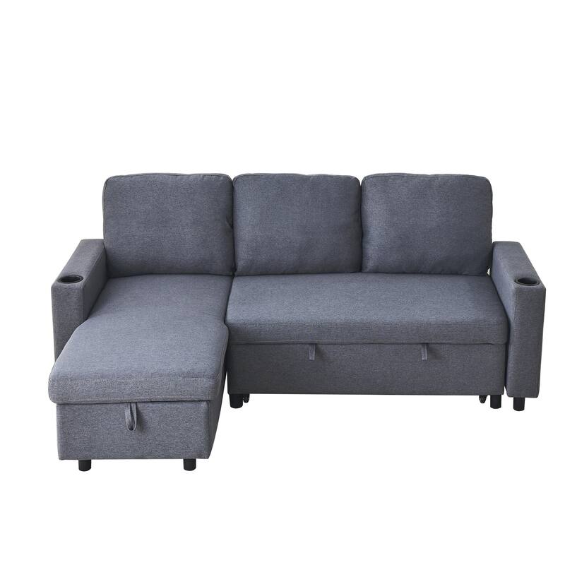 78.5" Linen Convertible Sofa Bed with Storage Ottoman