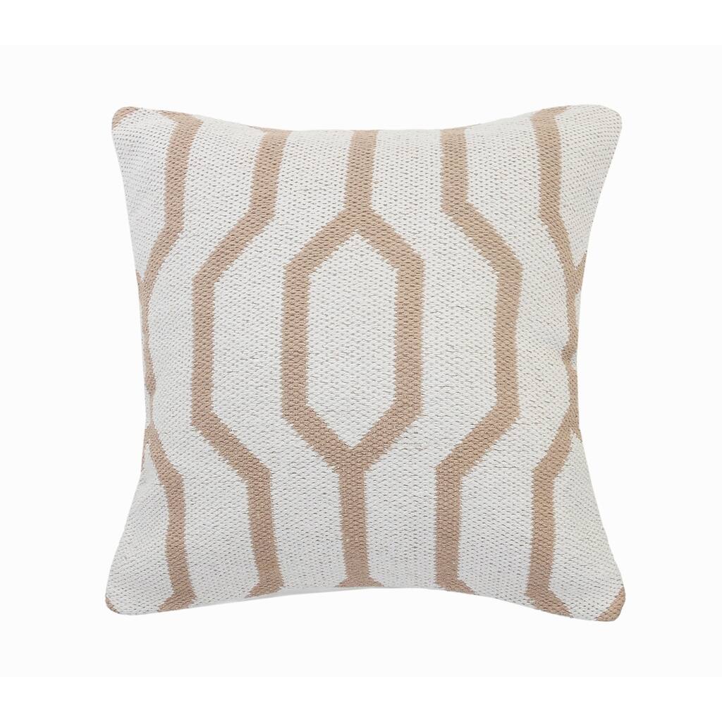 HomeRoots 20" X 20" White And Tan 100% Cotton Geometric Zippered Pillow