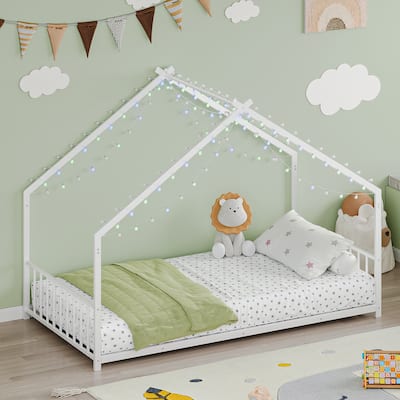 Twin size children's bed frame with LED light strips