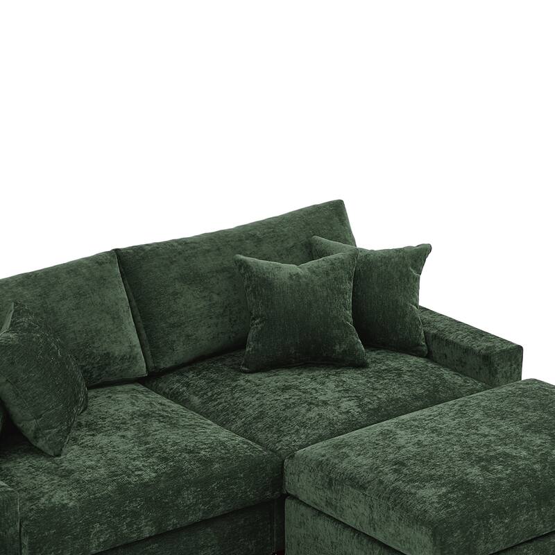 Modern Oversized Chenille Modular Sectional Sofa with Ottoman