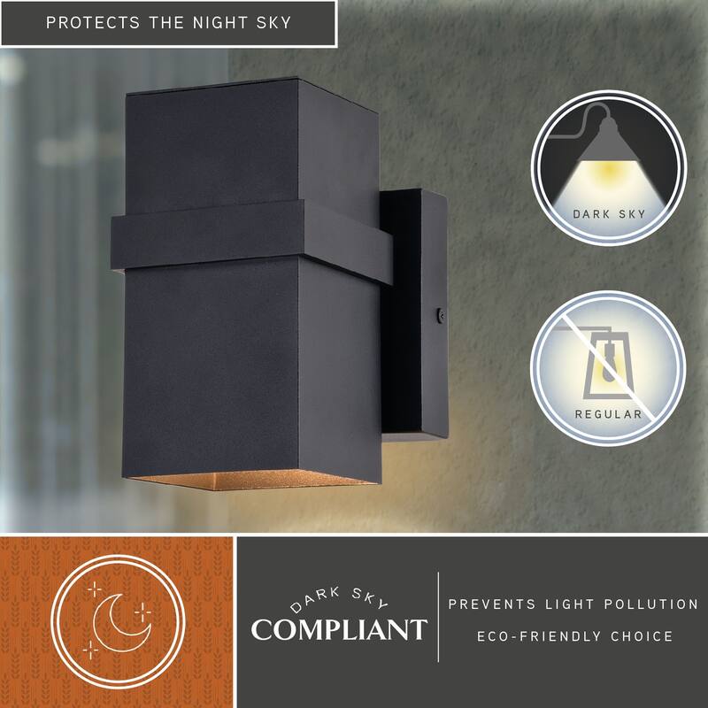VAXCEL Lavage 1-Light Textured Black Outdoor Wall Sconce, Rust-Resistant Aluminum Metal Shade, LED Compatible Dark Sky Compliant