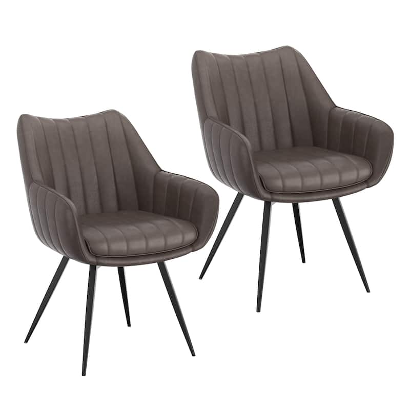 Modern Swivel Faux Leather & Metal Dining Chair, Set of 2