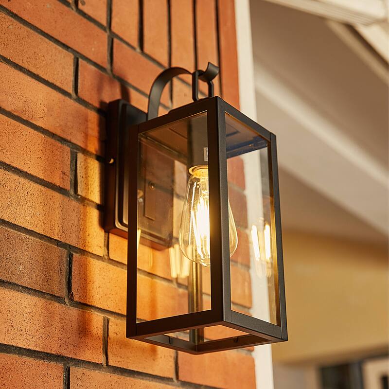 1-Light Outdoor Wall Light Sconce Matte Black Lantern