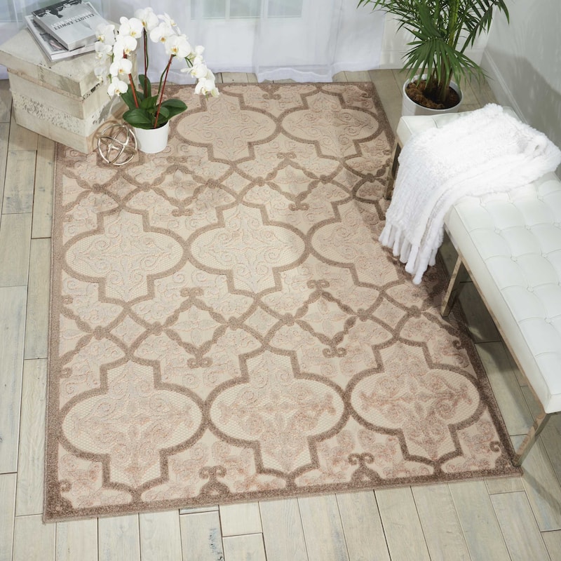 Nourison Aloha Indoor/Outdoor Geometric Area Rug - 3'6" x 5'6" - Cream/Blue