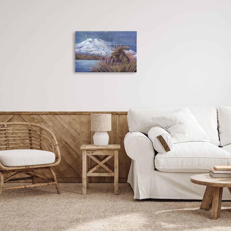 Stupell Moose & Snowy White Mountain Canvas Wall Art Design By Jody Bergsma