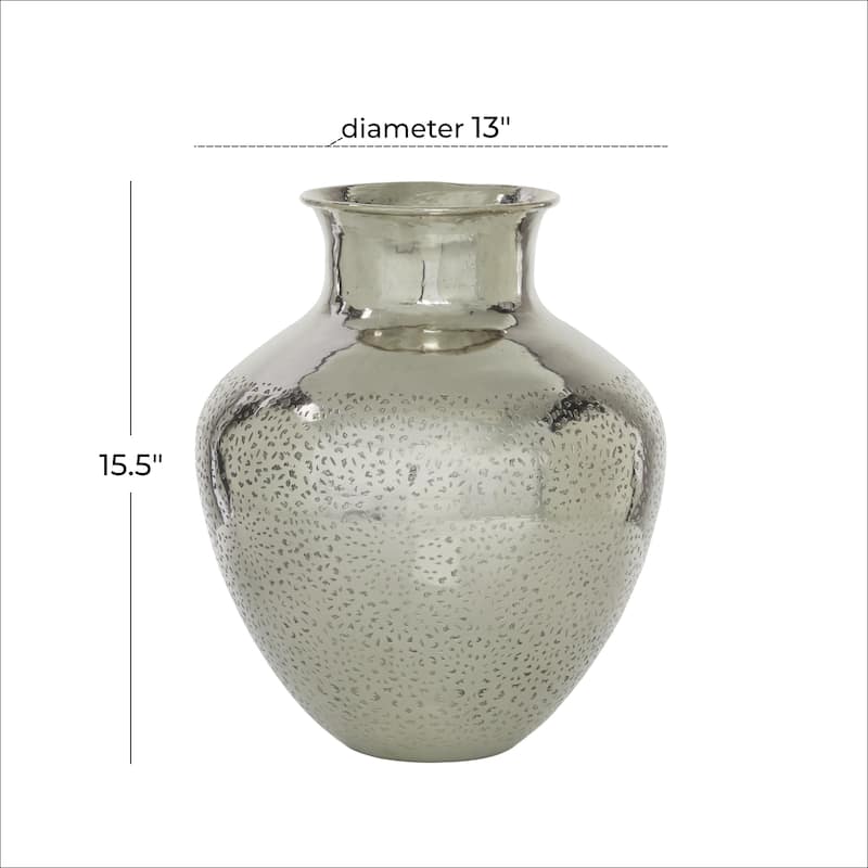 Aluminum Metal Round Engraved Decorative Vase - Silver - Roche River Decor