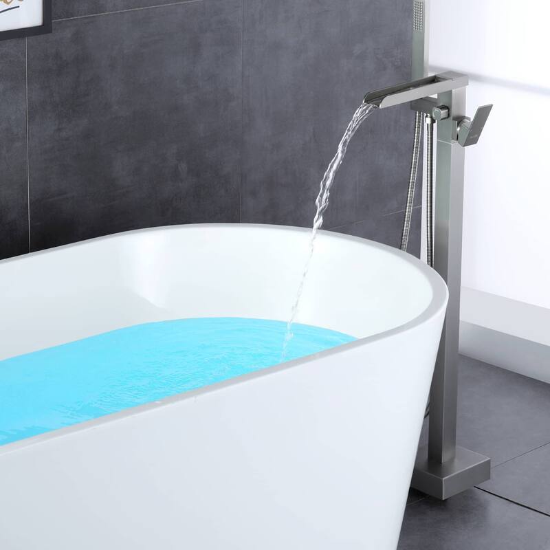 Freestanding Bathtub Faucet With Sprayer Floor Mount Tub Faucets Waterfall Tub Filler With Hand Shower Modern Bath Tub Trim