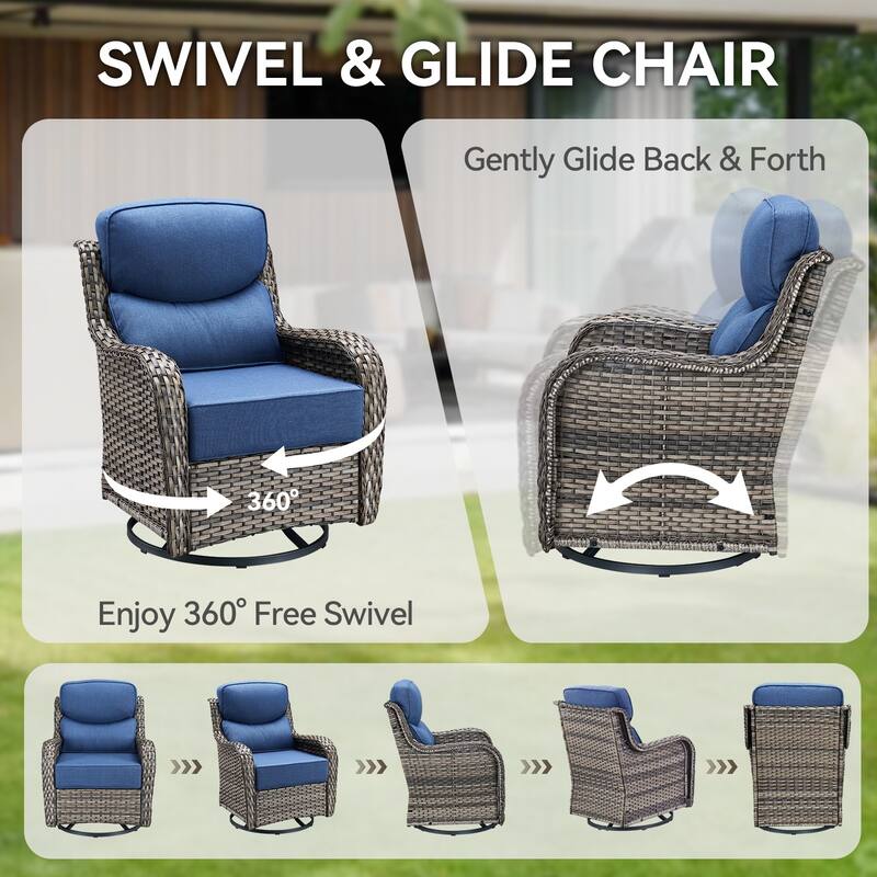 Pocassy 5 Pieces Outdoor 6 Inch Swivel Chair with Fire Pit Table