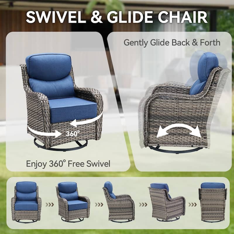 Pocassy Outdoor 6 Inch Sofa Swivel Chairs with Fire Pit Table Set