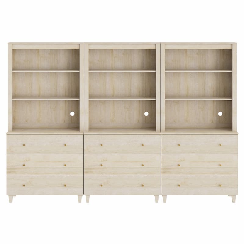 Modern 71" Tall Bookcase with Drawers & Open Shelves for Home Office